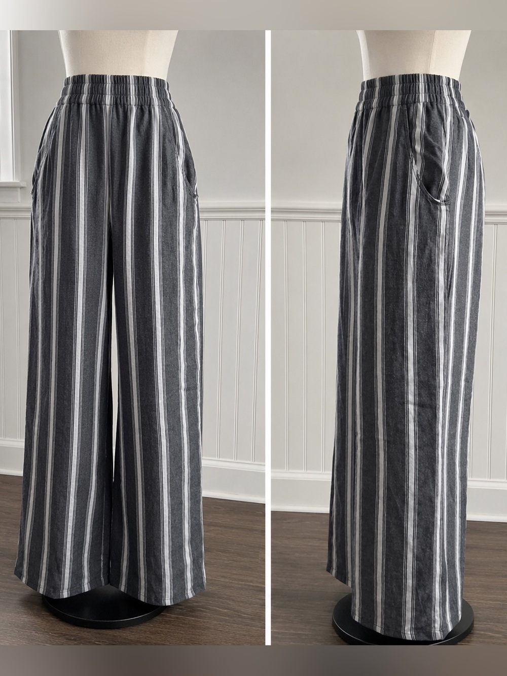 Hollister Gray & White Striped Wide Leg Pants